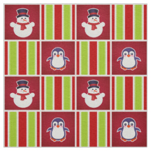 Tela Patrón De Navidades Con Hombres De Nieve Y Pingüin