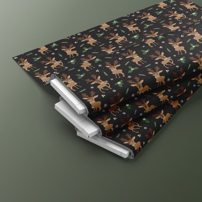 Tela Patrón de Navidades de renos pequeños | Negro (Subido por el creador)