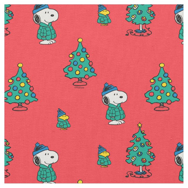 Tela Patrón de Navidades rojos Snoopy y Woodstock (De cerca)