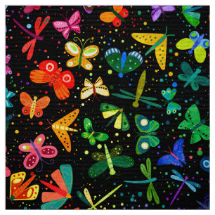 Tela Patrón de niños con mariposas arco iris acuático