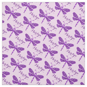 Tela Patrón de nombre morado personalizado de libélula