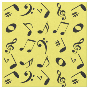 Tela Patrón de notas de música en negro en amarillo