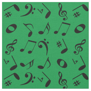 Tela Patrón de notas de música en negro en verde