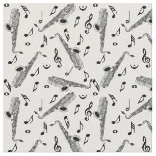 Tela Patrón de notas de música saxofónica gris