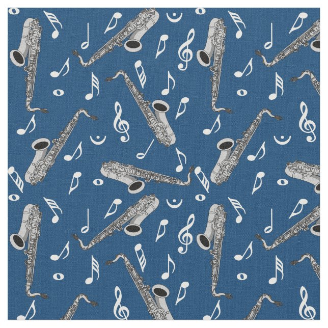 Tela Patrón de notas de música saxofónica gris (De cerca)