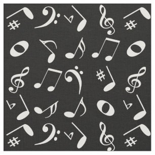 Tela Patrón de notas musicales en negro en ángulo bla