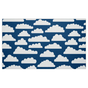 Tela Patrón de nubes onduladas - blanco sobre azul 003