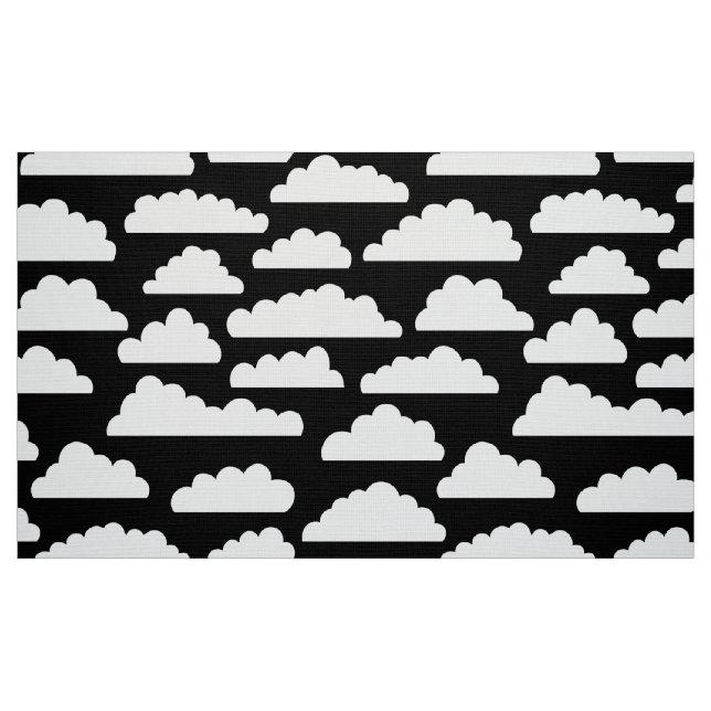 Tela Patrón de nubes onduladas - blanco sobre negro ("Cuarto gordo" (fat quarter))
