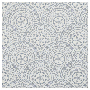 Tela Patrón de ondas de mandala azul sobre fondo blanco