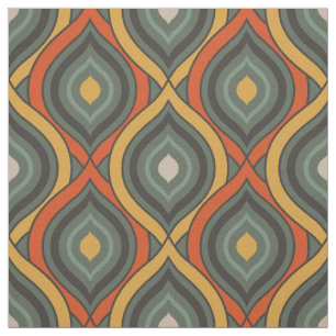 Tela Patrón de oro del Naranja verde retro Ikat