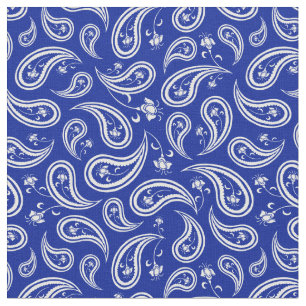 Tela Patrón de paisley azul y blanco