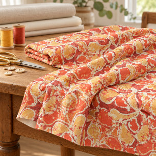 Tela Patrón de paisley estilo batik Bali naranja amaril