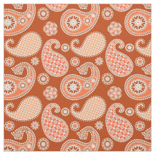Tela Patrón de paisley, Naranja mandarín y blanco