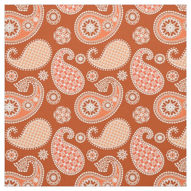 Tela Patrón de paisley, Naranja mandarín y blanco (Retal)