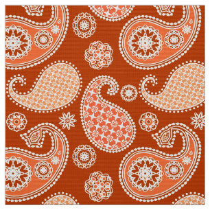 Tela Patrón de paisley, Naranja mandarín y blanco