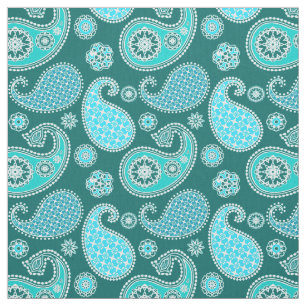 Tela Patrón de paisley, Verde azulado, Aqua y Blanco