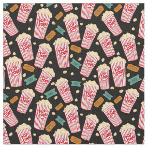 Tela Patrón de palomitas de cine Noche diversión negro