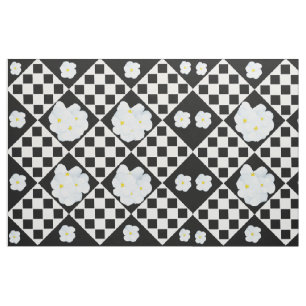 Tela Patrón de pansy negro y blanco