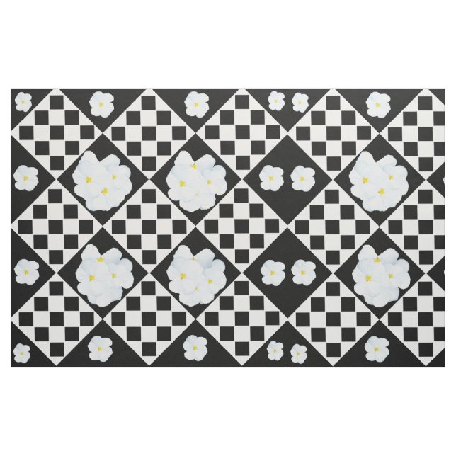 Tela Patrón de pansy negro y blanco (Yarda)