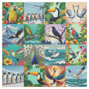 Tela Patrón de patchwork de pájaros