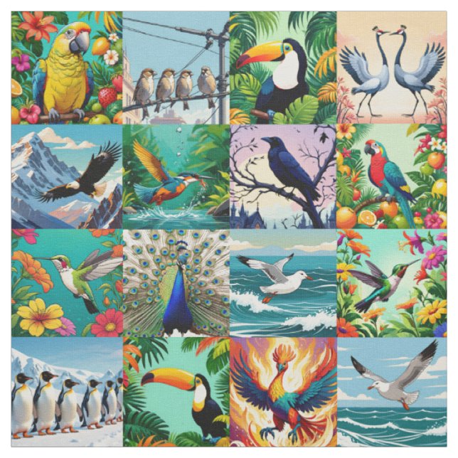 Tela Patrón de patchwork de pájaros (Retal)