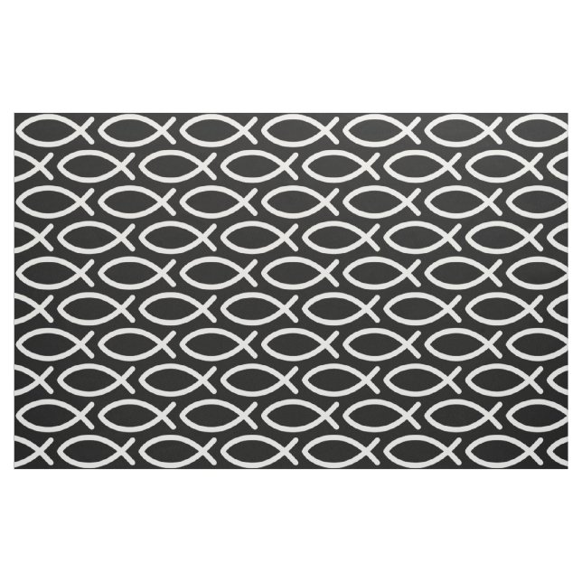 Tela Patrón de peces de Jesús cristiano negro  ("Cuarto gordo" (fat quarter))