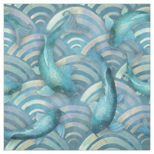 Tela Patrón de peces de Koi de carpa azul