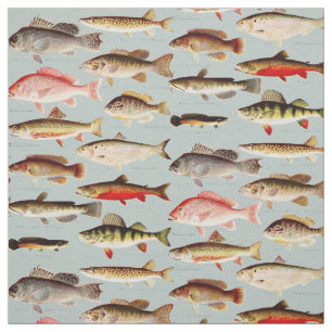 Tela Patrón de peces norteamericano de época