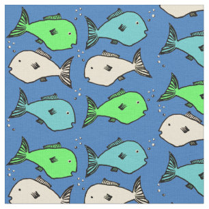 Tela Patrón de peces tropicales sobre fondo azul oscuro