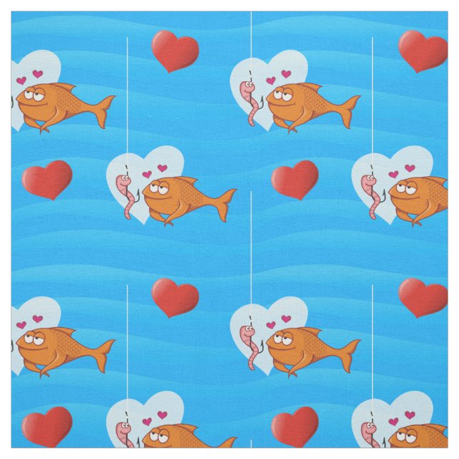 Tela Patrón de peces y cebos en el amor (Retal)