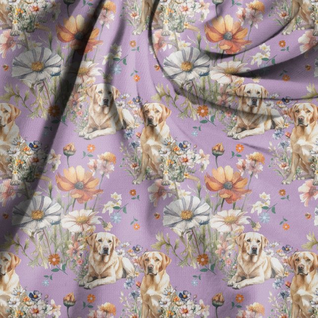 Tela Patrón de perros labradores amarillos y flores sil (Subido por el creador)