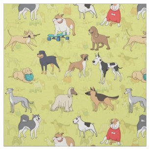 Tela Patrón de perros pequeños Diseño Amarillo verde