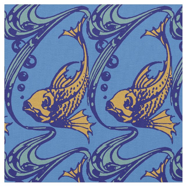 Tela Patrón de pescado Art Nouveau vintage (De cerca)
