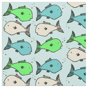 Tela Patrón de pescado colorido sobre fondo azul claro