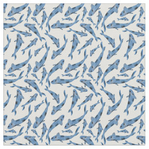 Tela Patrón de pescado de color azul Koi