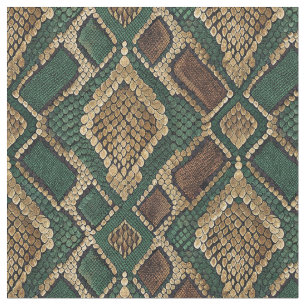 Tela Patrón de piel de serpiente verde y dorado - Estam