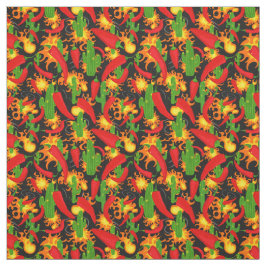 Tela Patrón de pimientos, cactus y llamas