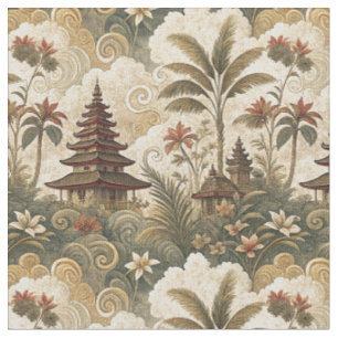 Tela Patrón de pintura tropical de templo balinés vinta