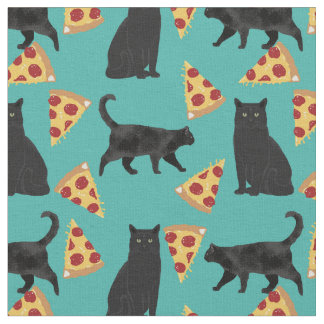 Tela Patrón de pizza de gato negro