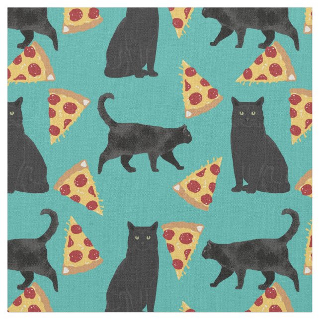 Tela Patrón de pizza de gato negro (De cerca)