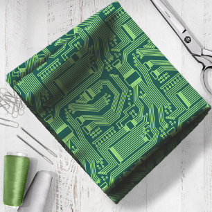 Tela Patrón de placa de circuito Lime Green ID245