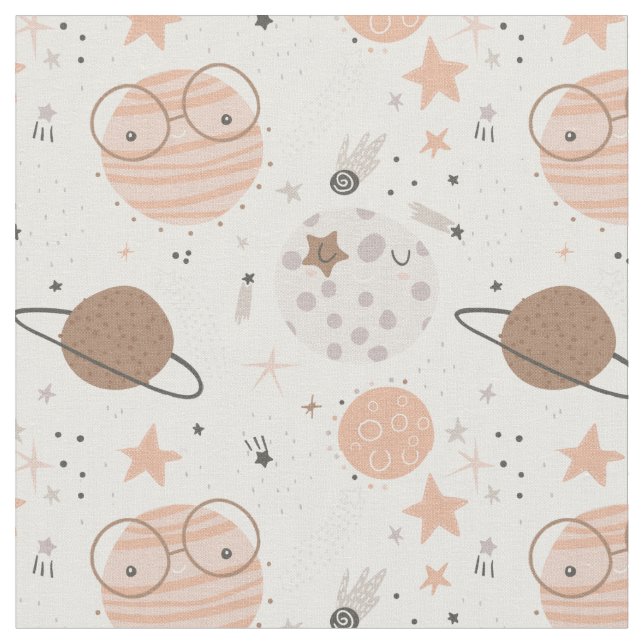 Tela Patrón de planetas de Doodle Cuto (De cerca)