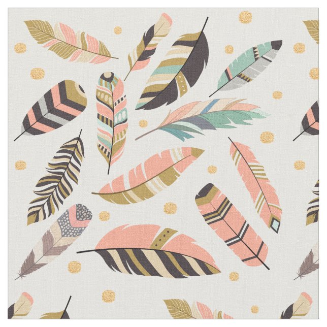 Tela Patrón de plumas de boho en blanco (De cerca)