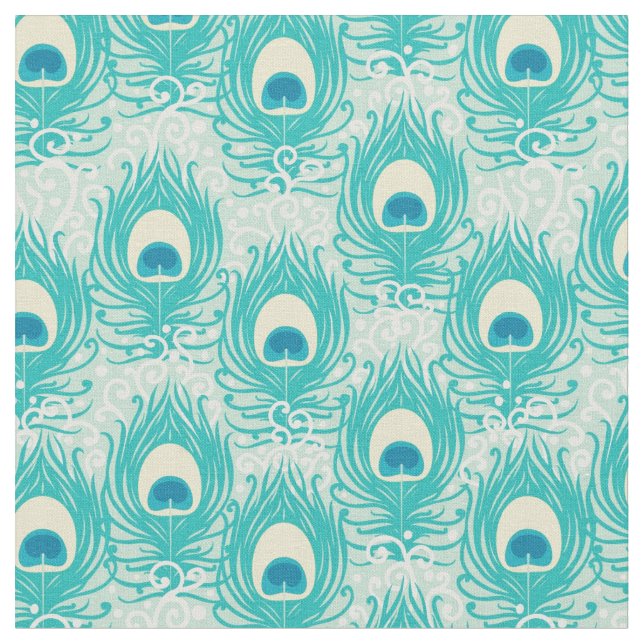 Tela Patrón de plumas de pavo real (De cerca)