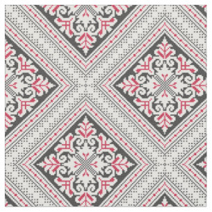 Tela Patrón de puntos cruzados. Decoración étnica roja
