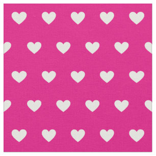 Tela Patrón de puntos de corazón blanco rosado caliente