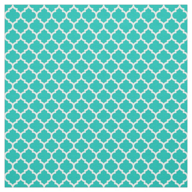 Tela Patrón de Quatrefoil marroquí verde azulado y blan (Retal)