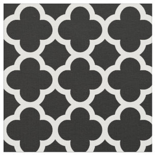 Tela Patrón de Quatrefoil Trellis de Moda Retro Negro 