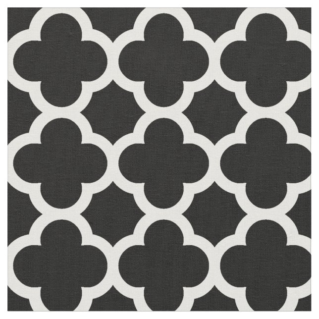 Tela Patrón de Quatrefoil Trellis de Moda Retro Negro d (De cerca)