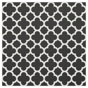 Tela Patrón de Quatrefoil Trellis de Moda Retro Negro d